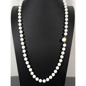 Vintage White Bead Long Necklace Hong Kong Plastic MCM 30"